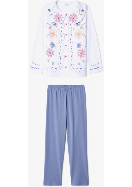 Kız Çocuk Çiçekli Nakışlı Handkerchief Pamuklu Pijama Takımı