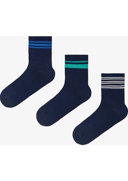 Çok Renkli Erkek Navy Line Çizgili 3'lü Soket Çorap