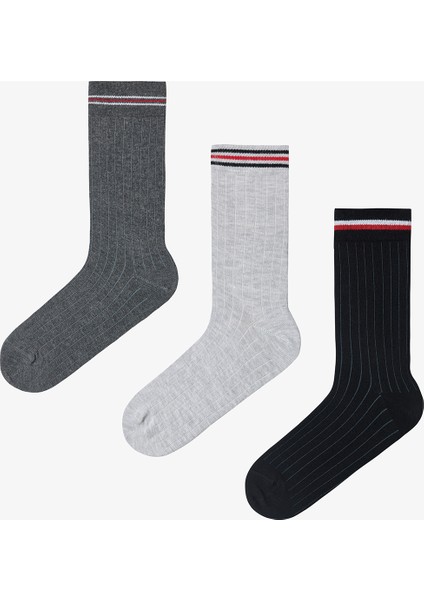 Çok Renkli Erkek Grey Line Çizgili 3'lü Soket Çorap