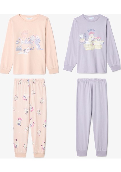 Kız Çocuk Meowdy Kedi Desenli Pamuklu 2'li Uzun Kollu Pijama Takımı fiyatları