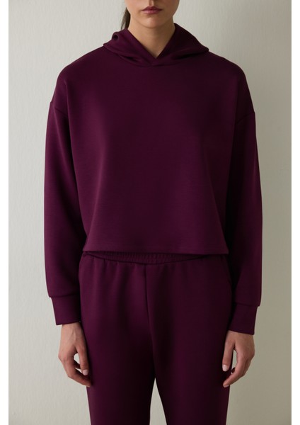 Bordo Silky Feel Kapüşonlu Slogan Baskılı Sweatshirt fiyatları