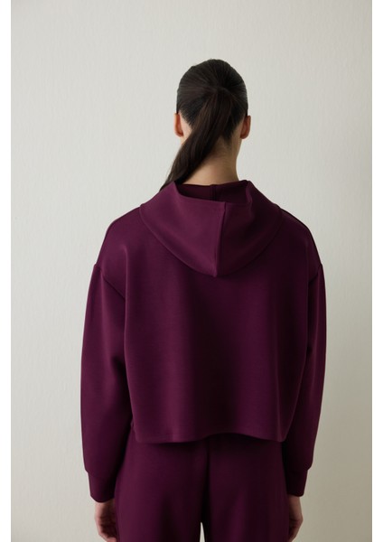 Bordo Silky Feel Kapüşonlu Slogan Baskılı Sweatshirt fırsatları