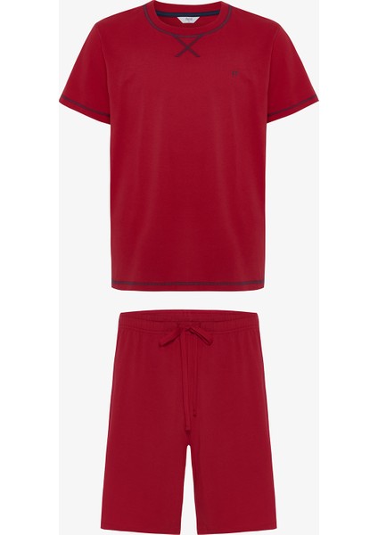 Alev Kırmızı Red Star Erkek Bisiklet Yaka Şortlu Pijama Takımı