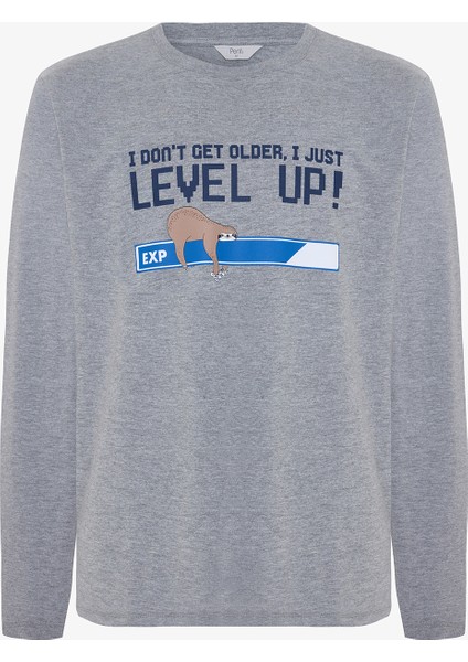 Erkek Level Slogan Baskılı Bisiklet Yaka Uzun Kollu Pijama Takımı fiyatları