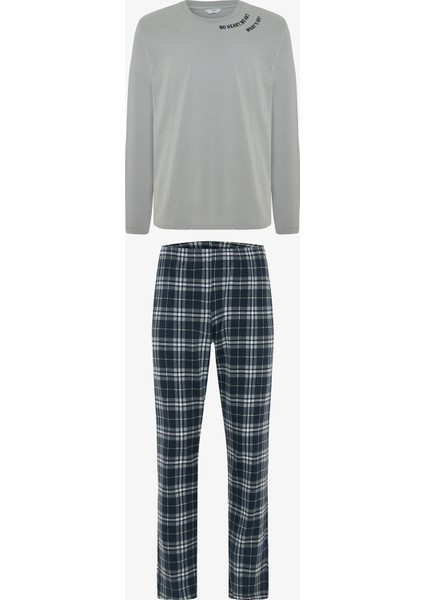 Whatsup Erkek Slogan Baskılı Uzun Kollu Pijama Takımı