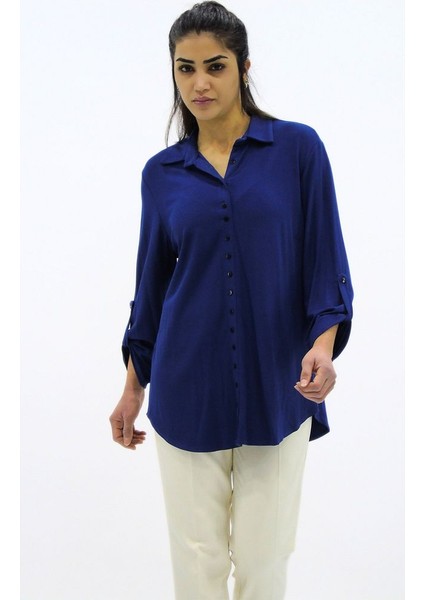 Sık Düğme Örme Gömlek - Indigo fırsatları