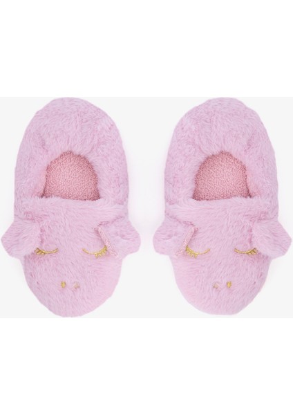 Açık Pembe Kız Çocuk Unicorn Desenli Nakışlı Ev Patiği