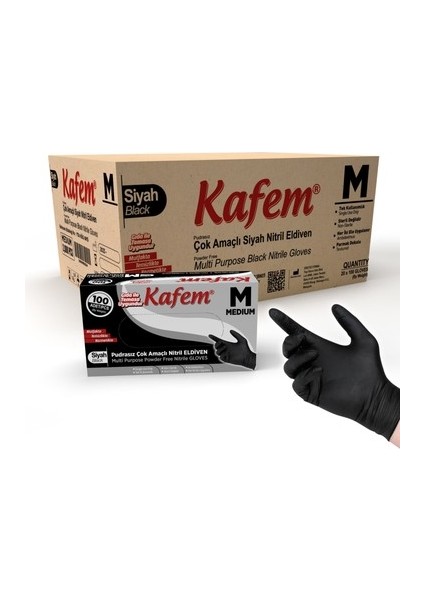 Çok Amaçlı Siyah Nitril Eldiven (M) 100 Lü x 20 Paket (Koli)