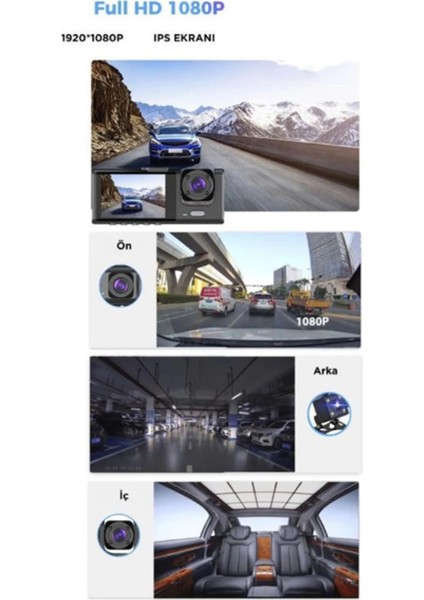 Araç Içi 1080P 3 Kameralı LCD Ekranlı Gece Görüşlü , G-Sensör , Geri Görüş Kamera fiyatları