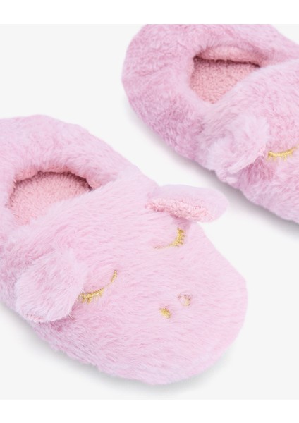 Açık Pembe Kız Çocuk Unicorn Desenli Nakışlı Ev Patiği modelleri