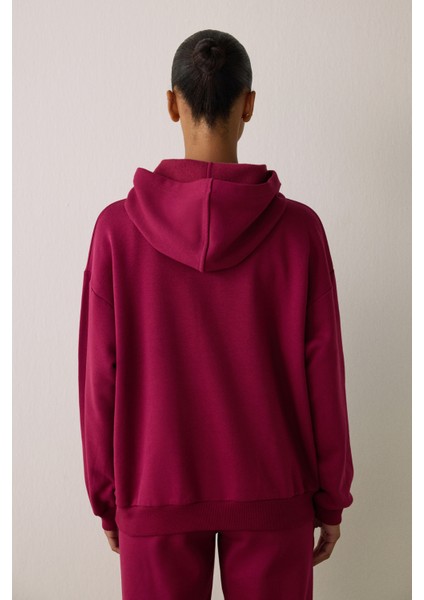 Mor Kapüşonlu Oversize Sweatshirt
