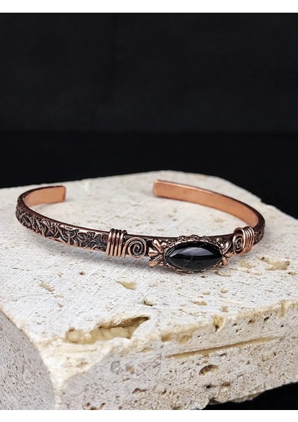 Oniks Doğal Taş Kombinli Otantik Saf Bakır Bileklik %100 Saf Bakır -Günlük Aksesuar Hediyelik Kombin - Siyah Oniks Taşlı modelleri