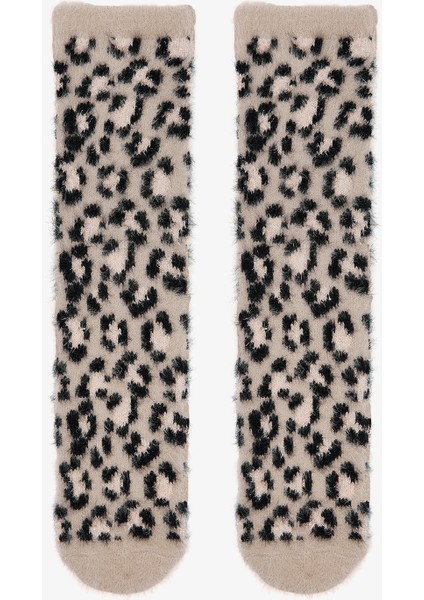 Açık Bej Leopar Desenli Ev Patiği