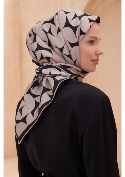 Tivil Saf İpek Eşarp 4117 - 84 Siyah Karışık Desen