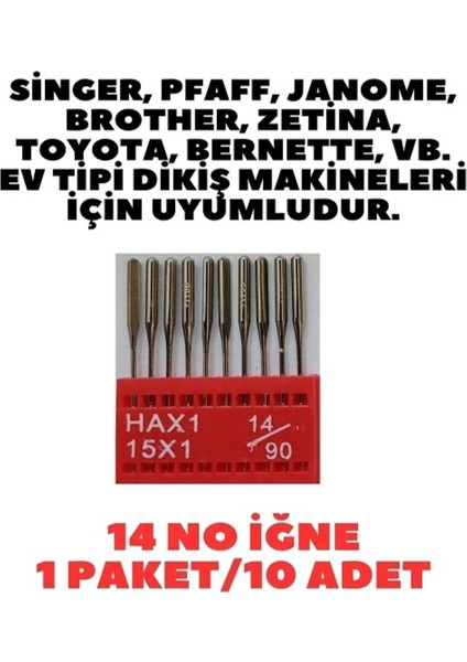 Dikiş Makinesi Iğnesi 12-14-16-18 Numara, 40 Adet, 4 Paket, Uyumlu modelleri