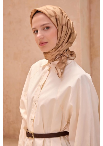 Tivil Saf İpek Eşarp 4117 - 01 Krem Karışık Desen