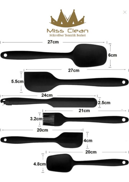 6'lı Isıya Dayanıklı ve Yapışmaz Silikon Spatula Seti Siyah fiyatları