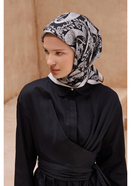 Tivil Saf İpek Eşarp 4101 - 83 Siyah Karışık Desen