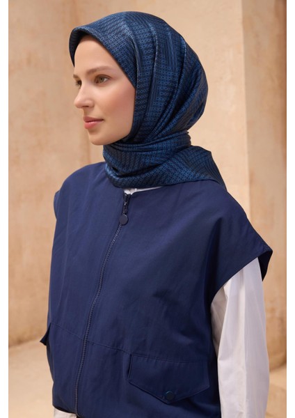 Tivil Saf İpek Eşarp 4104 - 61 Lacivert Karışık Desen