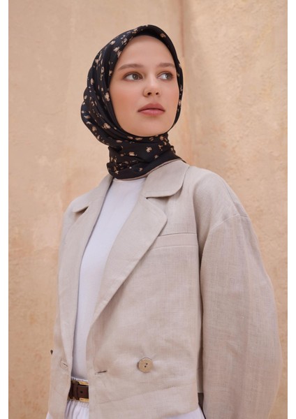 Tivil Saf İpek Eşarp 4126 - 33 Siyah Karışık Desen