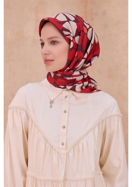 Tivil Saf İpek Eşarp 4116 - 39 Bordo Karışık Desen