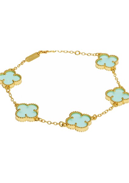 Kadın Turkuaz Renk Yonca Model Çelik Bileklik