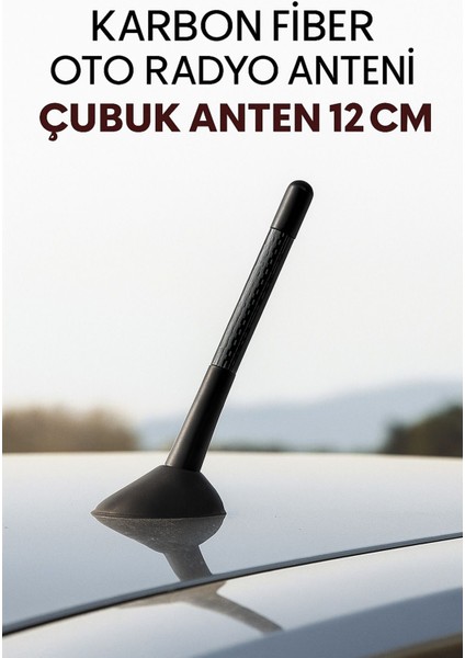 Fıat Doblo 1 Uyumlu Karbon Fiber Oto Radyo Anteni Çubuk Anten 12 cm