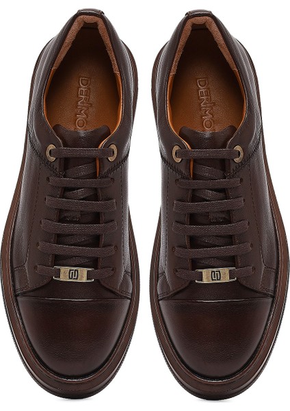 Erkek Kahverengi Bağcıklı Deri Sneaker 25WFD654318