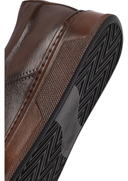 Erkek Kahverengi Bağcıklı Deri Sneaker 25WFD654318