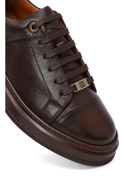 Erkek Kahverengi Bağcıklı Deri Sneaker 25WFD654318