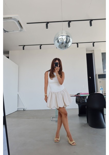 Üstü Penye Altı Poplin Balon Elbise