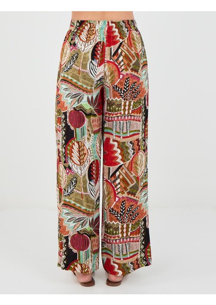 Yeşil Yüksek Bel Bol Paça Uzun Desenli Pantolon indirimleri