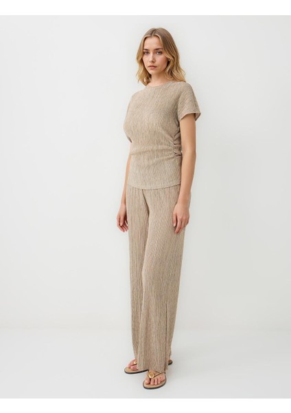 Bej Bol Paça Beli Lastikli Örme Pantolon fiyatları