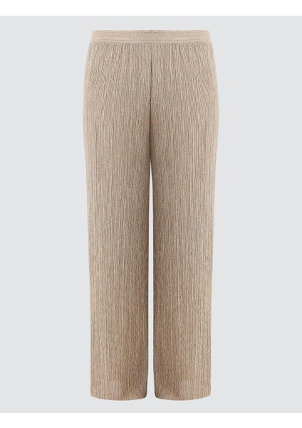 Bej Bol Paça Beli Lastikli Örme Pantolon