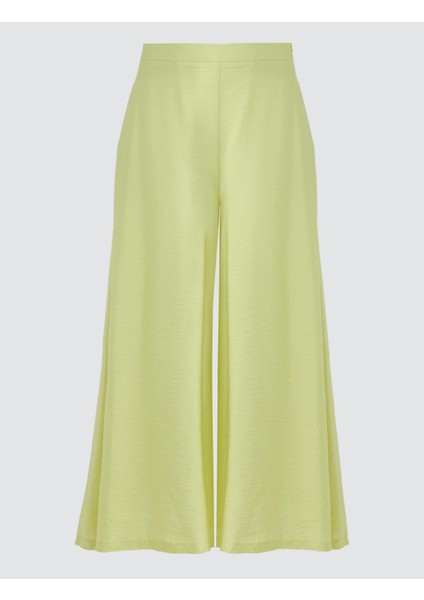 Su Yeşili Rahat Kesim Bol Paça Normal Bel Dokuma Pantolon