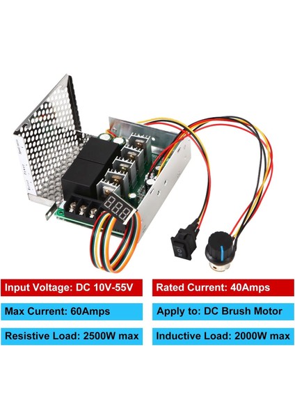 Dijital Göstergeli Takometreli Çift Yönlü Ileri Geri Dc Motor Hız Regülatörü 40A 12V24V36