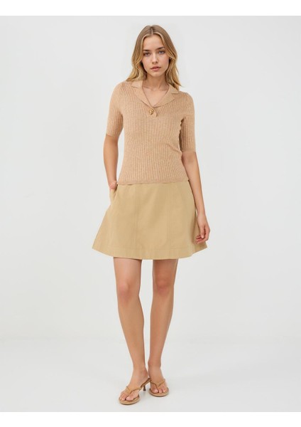 Bej Melanj Dar Kesim Gömlek Yaka Dirsek Kol Triko Kazak fiyatları