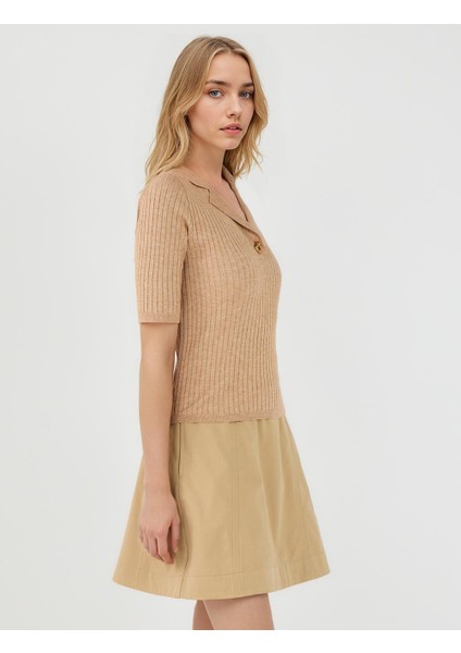 Bej Melanj Dar Kesim Gömlek Yaka Dirsek Kol Triko Kazak fırsatları