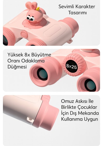 Electroawm 8X25 Hd Optik Sevimli Oyuncak Kaliteli Dürbün Pembe Benzersiz Hediye indirimleri