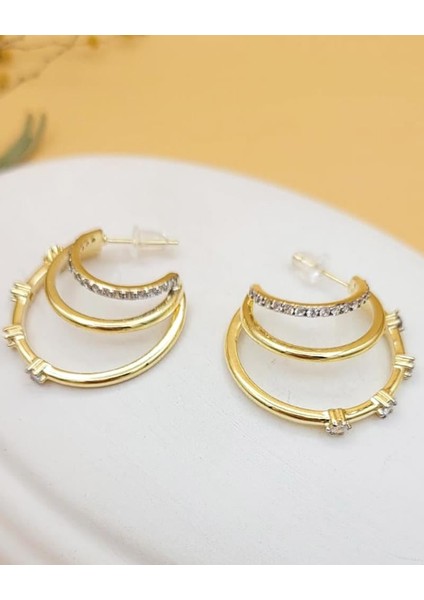 Zirkon Taşlı Çoklu Görünüm Yarım Halka Gold Küpe fiyatları