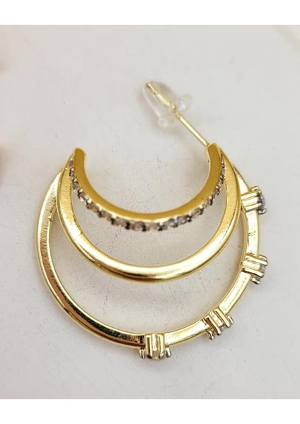 Zirkon Taşlı Çoklu Görünüm Yarım Halka Gold Küpe modelleri