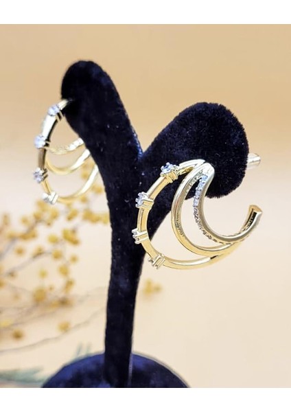 Zirkon Taşlı Çoklu Görünüm Yarım Halka Gold Küpe fırsatları