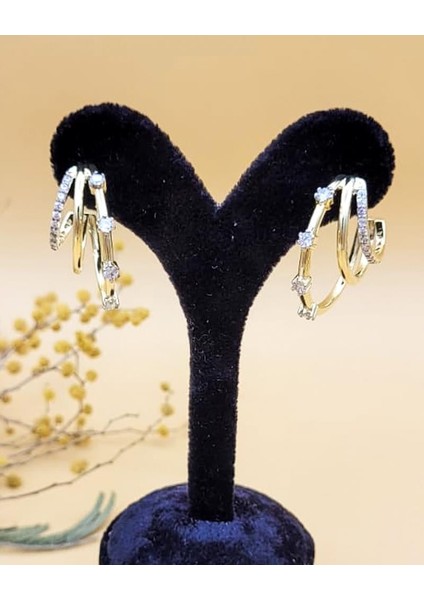 Zirkon Taşlı Çoklu Görünüm Yarım Halka Gold Küpe indirimleri