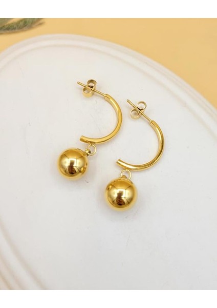 Gold Küre Sallantılı Çelik Küpe