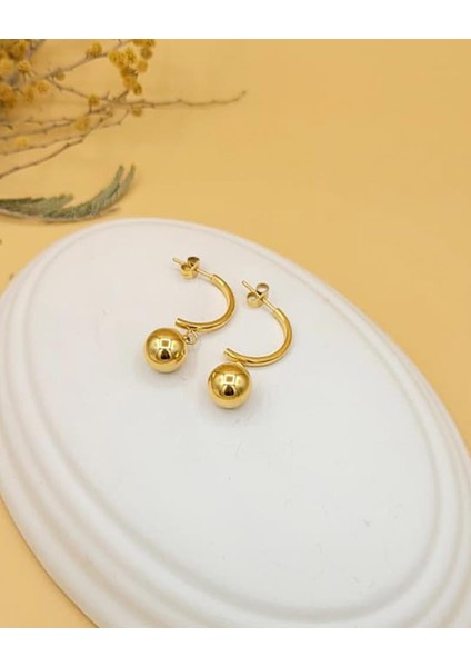 Gold Küre Sallantılı Çelik Küpe modelleri
