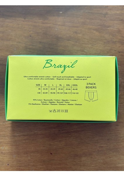 Brazil Baskılı Dikişsiz Bambu Boxer 3'lü modelleri