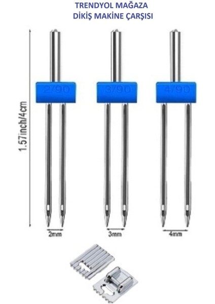Çift Iğne ve Nervür Ayak Seti, 2mm, 3mm, 4mm Iğne Paketli, Mavi Renkli indirimleri