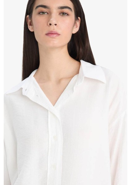 Oversize Geniş Kalıp Krinkıl Kumaş Uzun Kollu Gömlek F2316AX25AU