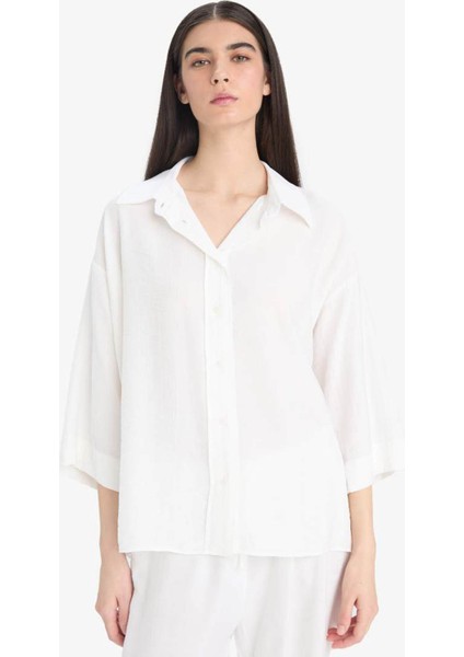 Oversize Geniş Kalıp Krinkıl Kumaş Uzun Kollu Gömlek F2316AX25AU fırsatları