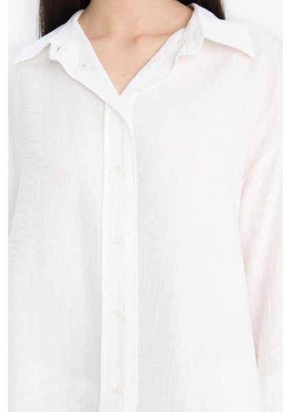 Oversize Geniş Kalıp Krinkıl Kumaş Uzun Kollu Gömlek F2316AX25AU indirimleri